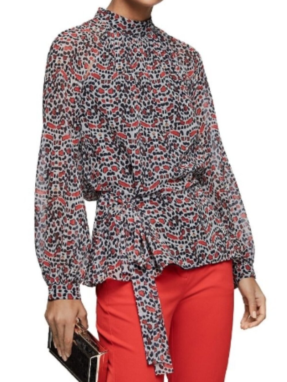 REISS Sabri Women’s Belted Tie Long Sleeve Blouse, Size 6, NWT